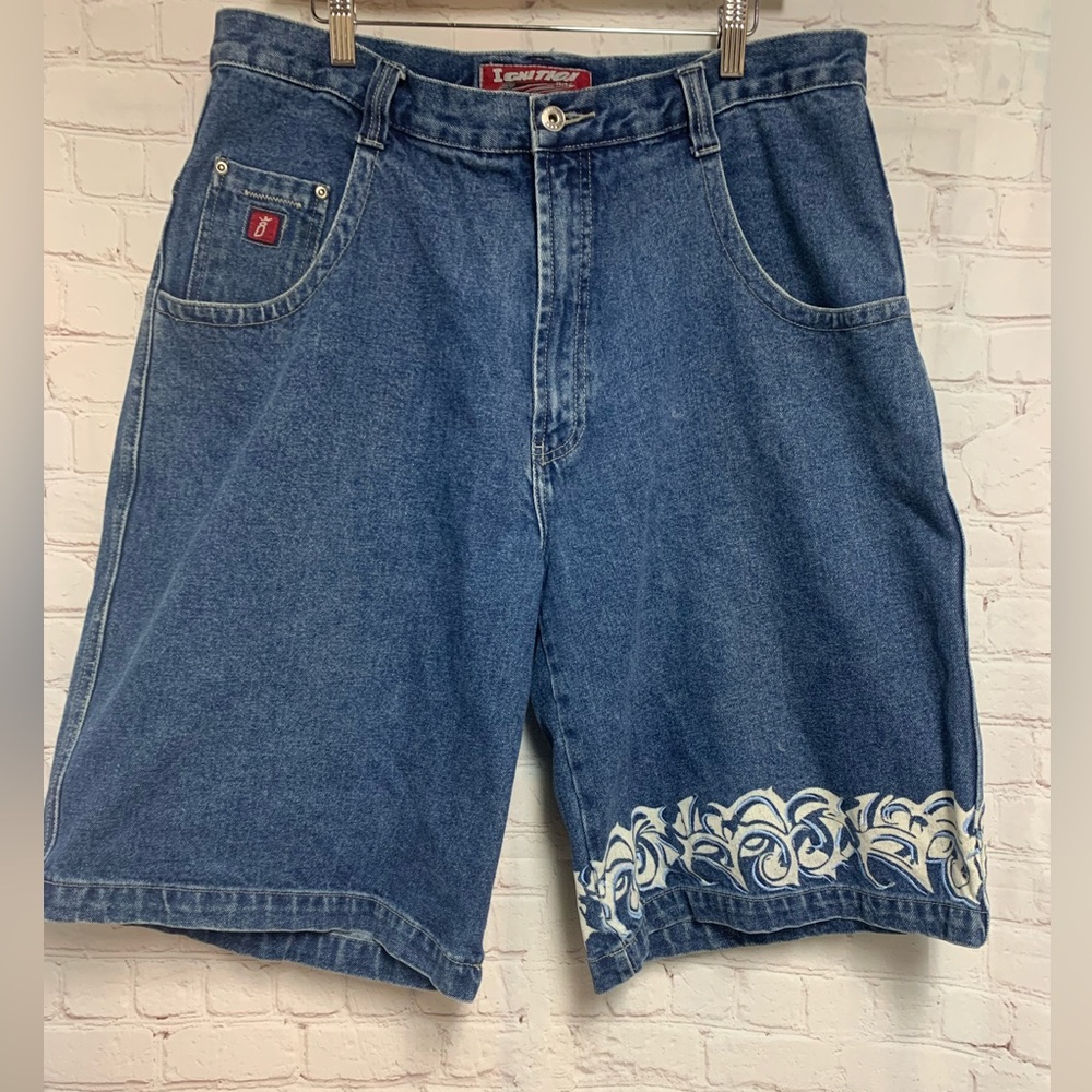 Vintage Ignition Skater Baggy Y2K Jean Embroidered Waves Shorts JNCO Inspired 36 - Picture 2 of 6